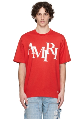 AMIRI Red 'AMIRI' Staggered Logo T-shirt