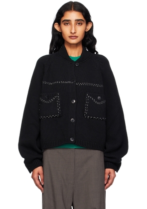 Cordera Black Merino Wool Stitched Cardigan