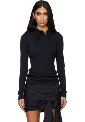 The Attico Black Cotton Rib Polo