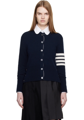 Thom Browne Navy Jersey Intarsia Classic Fit 4-Bar Cardigan