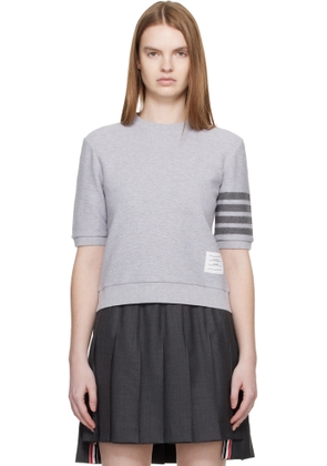 Thom Browne Gray Textured Cotton Pique 4-Bar T-shirt