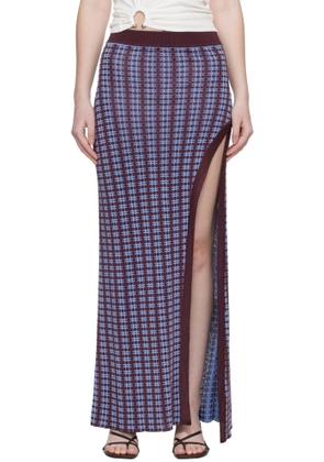 Rabanne Blue & Burgundy Knit Midi Skirt