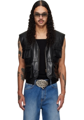 LU'U DAN Black Cargo Faux-Leather Vest