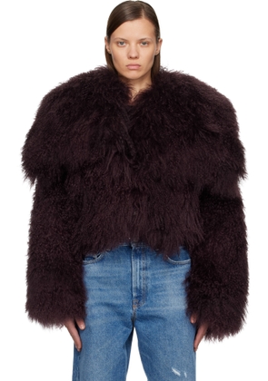 The Attico Burgundy Shearling Bomber Jacket