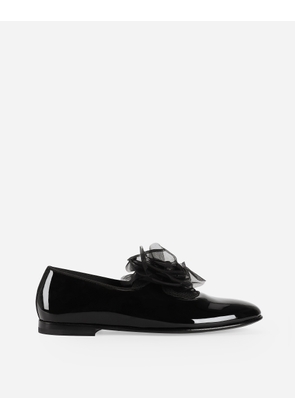 Dolce & Gabbana Patent Leather Slippers With Flower Appliqué - Man Driver Shoes And Loafers Black 42.5
