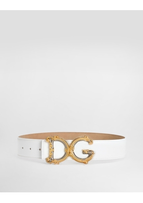 Dolce & Gabbana Leather Belt With Baroque Dg Logo - Woman Belts White Leather 105