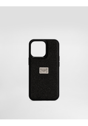 Dolce & Gabbana Calfskin Iphone 13 Pro Cover With Logo Tag - Man Tech Accessories Black Leather Onesize