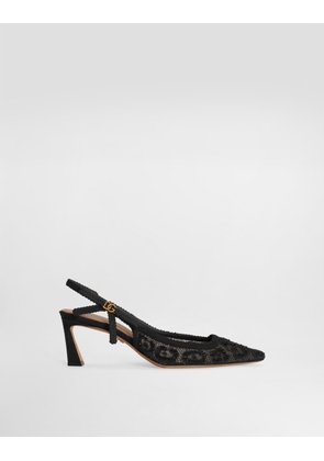 Dolce & Gabbana Leopard-design Lace Slingbacks With Fusible Rhinestones - Woman Pumps And Slingback Black 40