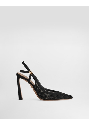 Dolce & Gabbana Leopard-design Lace Slingbacks With Fusible Rhinestones - Woman Pumps And Slingback Black 35
