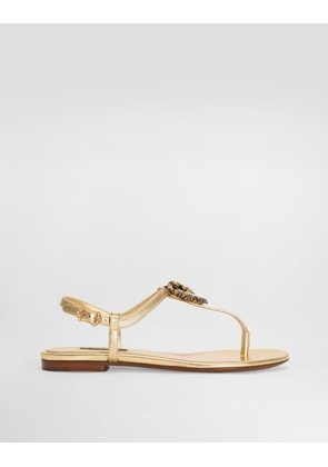 Dolce & Gabbana Nappa Leather Devotion Thong Sandals - Woman Flat Shoes Gold Leather 35
