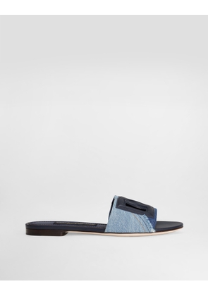 Dolce & Gabbana Patchwork Denim Sliders With Dg Logo - Woman Slides And Mules Blue Denim 35