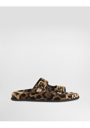 Dolce & Gabbana Printed Velvet Sliders - Woman Slides And Mules Animal Print 36