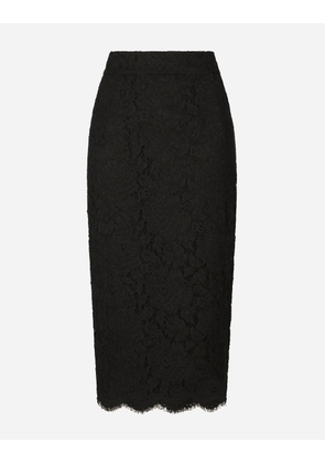 Dolce & Gabbana Branded Stretch Lace Midi Skirt - Woman Skirts Black 42