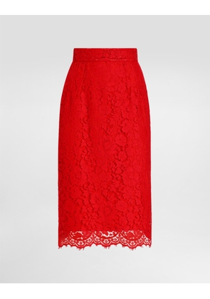 Dolce & Gabbana Cordonetto Lace Midi Pencil Skirt - Woman Skirts Burgundy 44