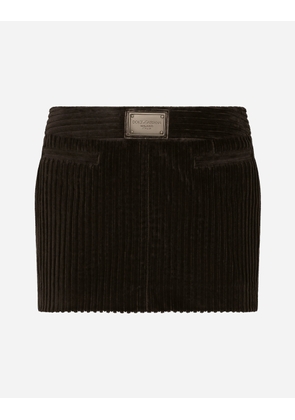 Dolce & Gabbana Corduroy Miniskirt With Logo Tag - Woman Skirts Brown Velvet 48