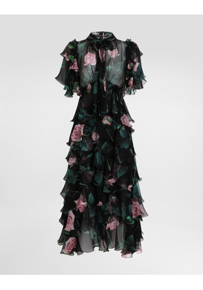 Dolce & Gabbana Rose-print Chiffon Calf-length Dress With Ruffles And Flounces - Woman Dresses Print 44