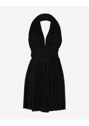 Dolce & Gabbana Short Pleated Lurex Mesh Dress - Woman Dresses Black Fabric 44