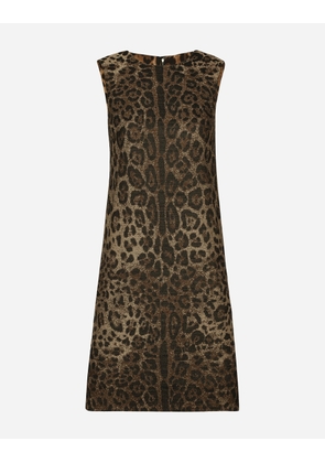 Dolce & Gabbana Wool Midi Dress With Jacquard Leopard Design - Woman Dresses Animal Print Wool 40