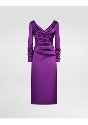 Dolce & Gabbana Stretch Satin Longuette Dress - Woman Dresses Purple Satin 40
