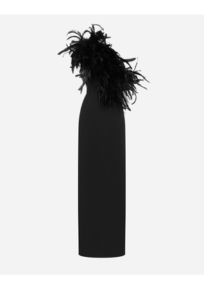 Dolce & Gabbana Long One-shoulder Stretch Cady Dress With Feathered Neckline - Woman Dresses Black Viscose 46