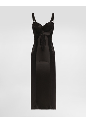 Dolce & Gabbana Calf-length Satin And Lace Dress With Corset Details - Woman Dresses Black 44