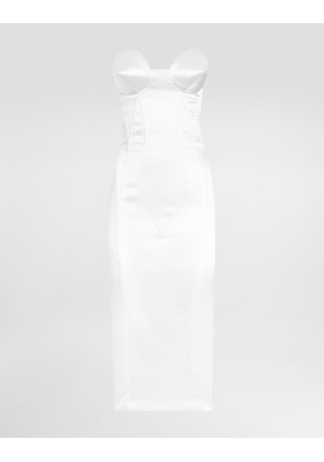 Dolce & Gabbana Strapless Satin Dress With Corset Details - Woman Dresses White Satin 44