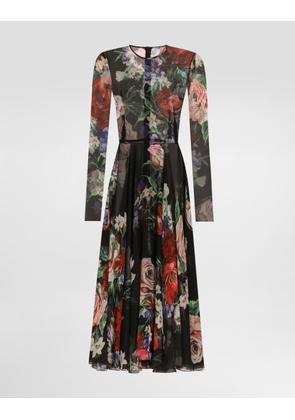 Dolce & Gabbana Floral-print Chiffon Calf-length Dress With Circle Skirt - Woman Dresses Print 38