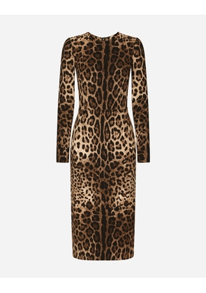 Dolce & Gabbana Leopard-print Cady Dress With Long Sleeves - Woman Dresses Animal Print Viscose 50