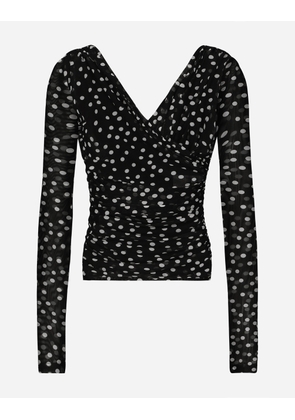 Dolce & Gabbana Polka-dot Tulle Top With Wrap-front Neckline - Woman Shirts And Tops Print 46