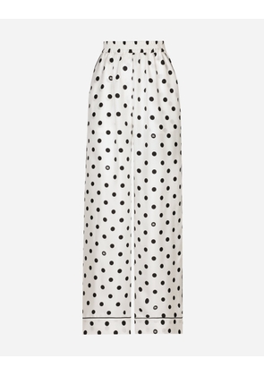 Dolce & Gabbana Silk Pajama Pants With Polka-dot Print - Woman Pants And Shorts Print 50
