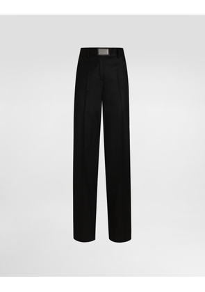 Dolce & Gabbana Flared Flannel Pants With Logo Tag - Woman Pants And Shorts Black Wool 38