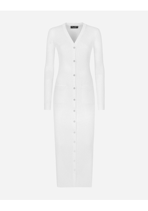 Dolce & Gabbana Long Ribbed Viscose Cardigan - Woman Dresses White 42