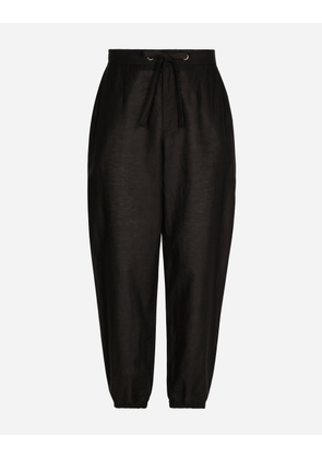 Dolce & Gabbana Linen And Cotton Jogging Pants With Logo Label - Man Pants And Shorts Black Linen 52