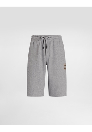 Dolce & Gabbana Jersey Jogging Shorts With Embroidery - Man Pants And Shorts Gray Cotton 58