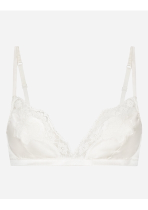 Dolce & Gabbana Soft Cut Satin Bra With Lace - Woman Underwear White Silk 4