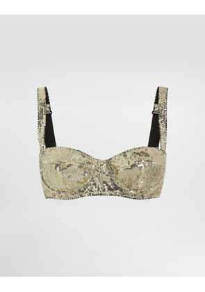 Dolce & Gabbana Balconette Bra With Micro-sequin Embellishment - Woman Underwear Gold 1b