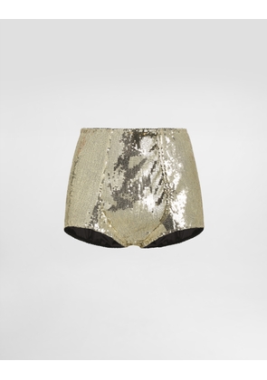 Dolce & Gabbana Sequined High-waisted Panties - Woman Underwear Gold 3