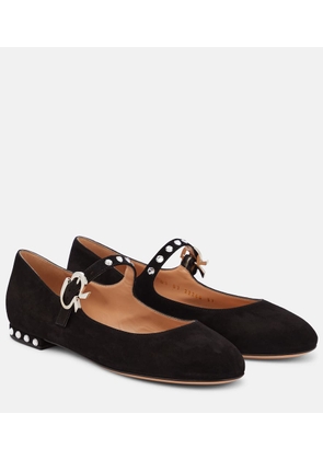 Gianvito Rossi Crystal Mary Ribbon suede ballet flats