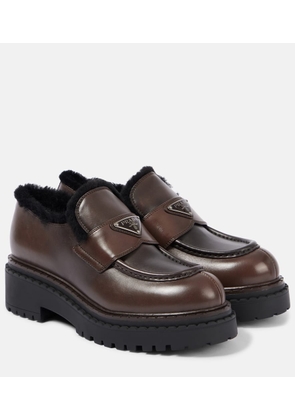 Prada Shearling-lined brushed leather loafers