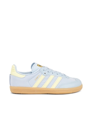 Adidas Originals Kids Samba OG Sneaker in Wonder Blue  Powder Yellow  & Gum - Baby Blue. Size 12 (also in ).