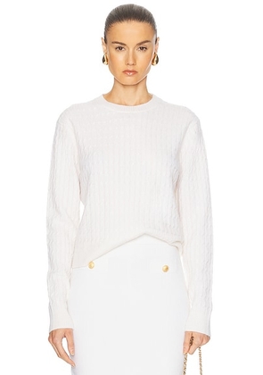 Enza Costa Powder Cashmere Cable Knit Crewneck Sweater in Chalk - Cream. Size XS (also in ).