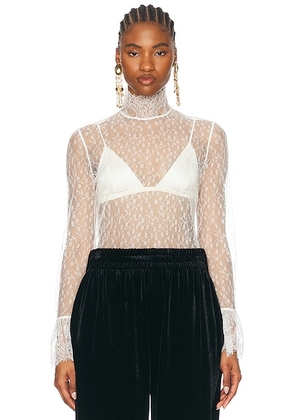 Chloe High Neck Long Sleeve Lace Blouse in Iconic Milk - White. Size 40 (also in ).