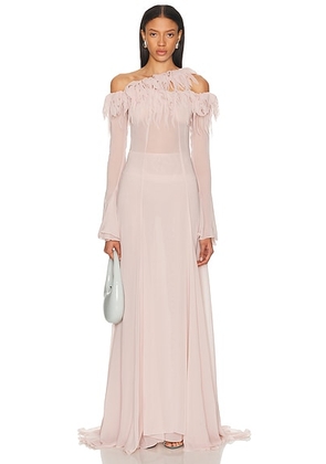 Blumarine Sheer Long Dress in Skin Pink - Pink. Size 42 (also in 36).