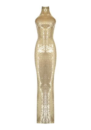 The New Arrivals Ilkyaz Ozel Mariacarla High Neck Sequin Maxi Dress - Moda Operandi