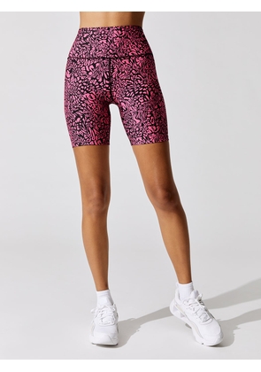 Carbon38 Swirly Leopard Printed Biker Short - Electric Pink Swirly Leopard - Size XS