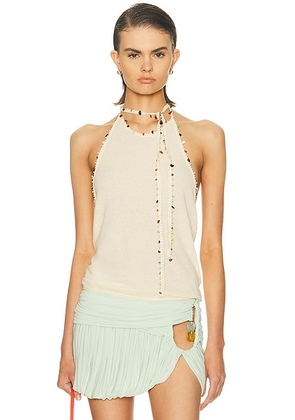 Christopher Esber Beach Quartz Halter Tank Top in Bone - Cream. Size M (also in ).