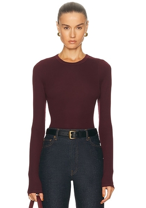 Enza Costa Silk Rib Essential Crewneck Top in Carmine - Wine. Size XL (also in M).