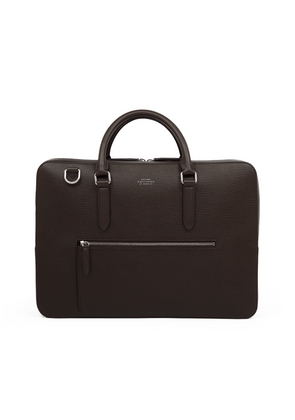 Smythson Slim Briefcase With Zip Front In Ludlow In Dark Brown