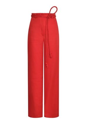 Andres Otalora Oda Al Jardin Belted Linen Wide-Leg Pants - Moda Operandi