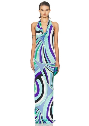 Emilio Pucci Cowl Neck Maxi Dress in Verde/lilla in Verde & Lilla - Blue. Size 40 (also in 42, 44).